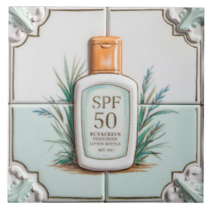 Pastel Mint Blue Sunscreen Lotion Funny Bathroom Tile