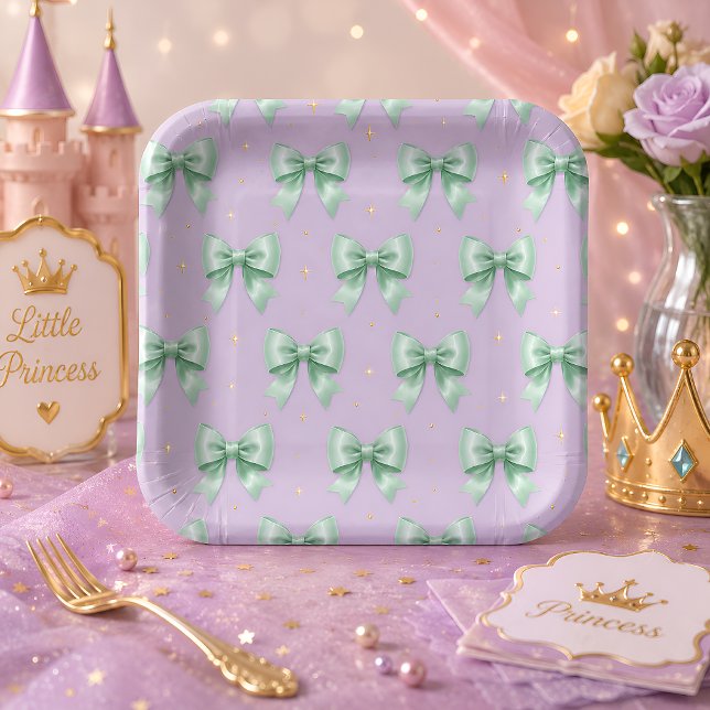 Pastel Mint Bow Pattern Paper Plate (Creator Uploaded)