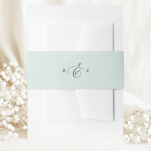 Pastel Mint Elegant Simple Monogram Wedding Invitation Belly Band