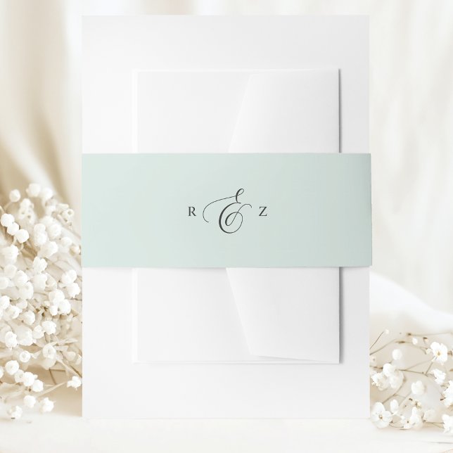 Pastel Mint Elegant Simple Monogram Wedding Invitation Belly Band (Creator Uploaded)