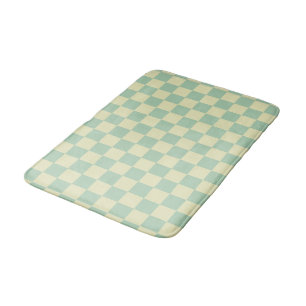Pastel Mint Green and Pale Yellow Chequerboard Bath Mat