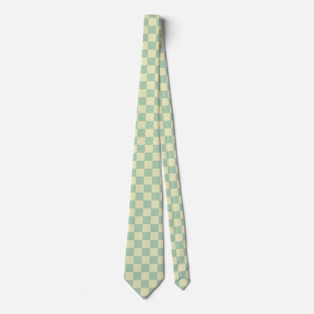 Pastel Mint Green and Pale Yellow Chequerboard Tie (Front)