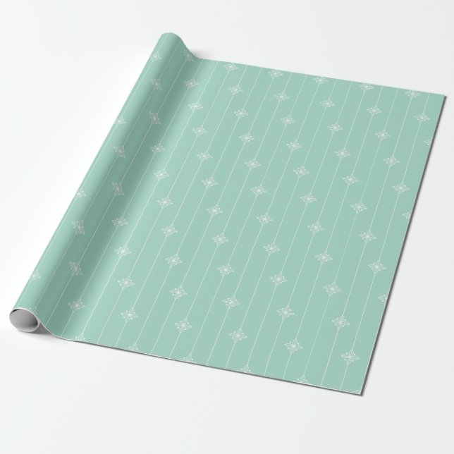 Pastel Mint Green Geometric Pattern Wrapping Paper (Unrolled)