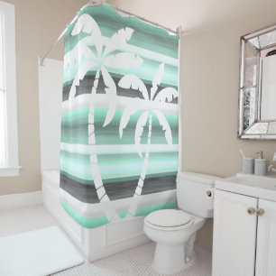 Pastel Mint Green Grey Watercolor Stripes Pattern Shower Curtain