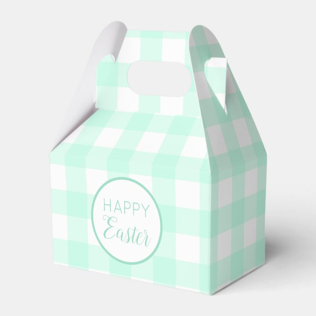 Pastel Mint Green Happy Easter Plaid Pattern Favour Box (Front Side)