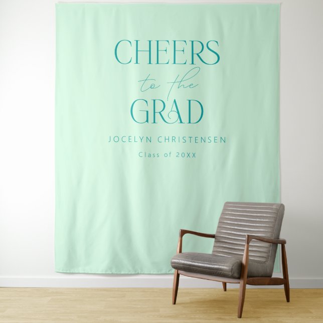 Pastel Mint Green Modern Grad Photo Backdrop Tapestry (In Situ)