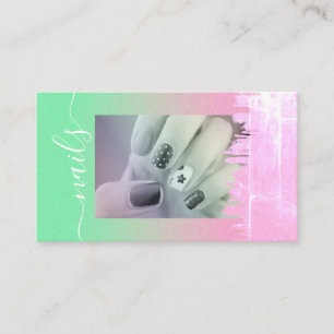 Pastel Mint Green Pink Blush Nails Photo Template Business Card
