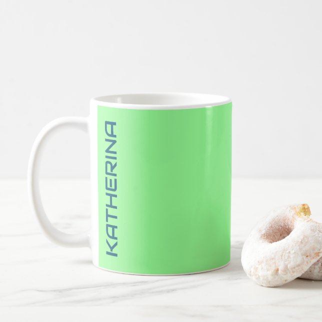 Pastel Mint Green Solid Colour Personalised  Coffee Mug (With Donut)