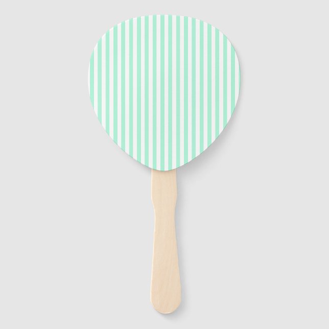 Pastel Mint Green Stripes Summer Striped Hand Fan (Front)