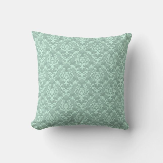 Pastel Mint Green Tones Floral Damasks Cushion (Front)