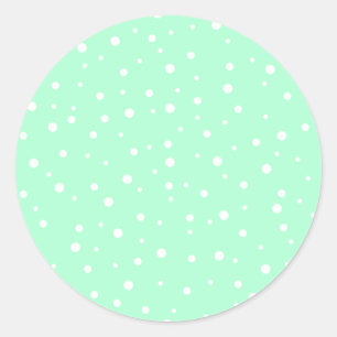 Pastel Mint Green with White Dots Pattern Classic Round Sticker