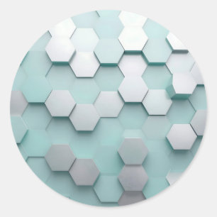 Pastel Mint Hexagon 3D Mosaic Classic Round Sticker