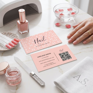 Pastel Mint Icon Pattern Nail Technician with QR C Business Card