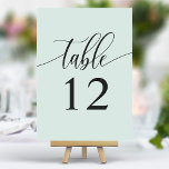Pastel Mint Minimalist Calligraphy Wedding Table Number<br><div class="desc">Guide your guests to their seats with these elegant pastel mint green wedding table numbers. Featuring a minimalist design with modern calligraphy, these table numbers add a touch of sophistication to your wedding reception. The soft background and clean, elegant typography ensure easy readability while enhancing your wedding decor. Perfect for...</div>