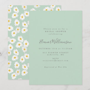 Pastel Mint Sage Green Daisy Flower Bridal Shower Invitation