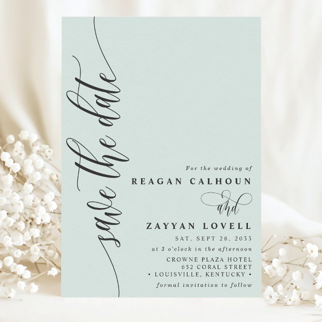 Pastel Mint Simple Modern Script Save The Date (Creator Uploaded)