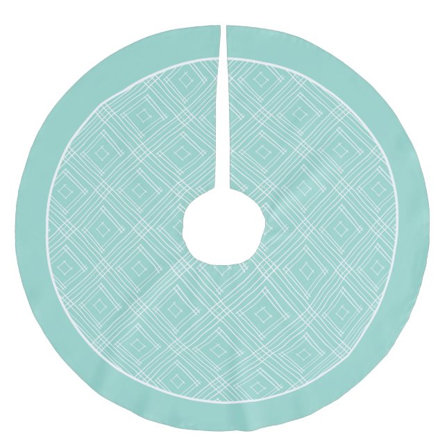 Pastel Mint & White Boho Diamond Pattern Brushed Polyester Tree Skirt (Front)