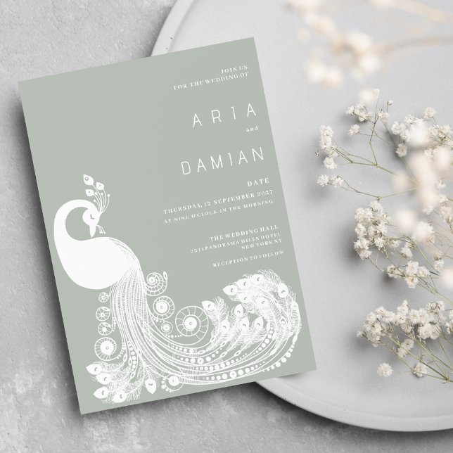 Pastel mint white royal peacock elegant Wedding  Invitation (Pastel mint white royal peacock elegant Wedding)