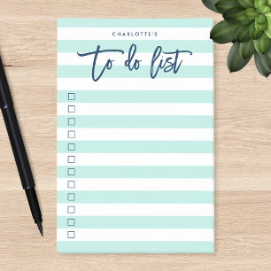 Pastel Mint & White Stripes Blue To Do List Post-it Notes