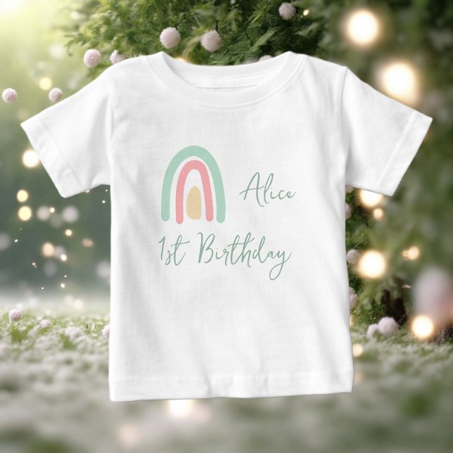 Pastel mint yellow rainbow 1st Birthday party  Baby T-Shirt (Creator Uploaded)