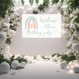 Pastel minty rainbow Baby 1st Birthday Party Banner