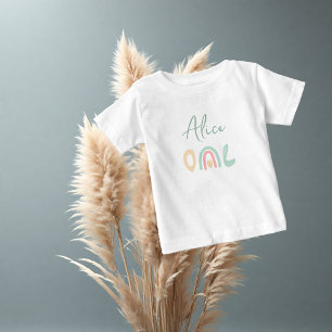 Pastel minty yellow rainbow 1st Birthday party Bab Baby T-Shirt