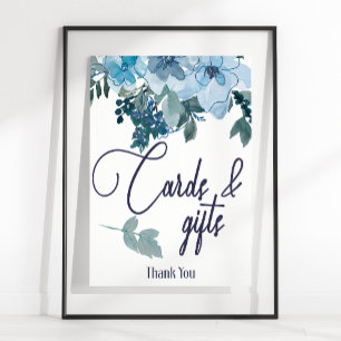 Pastel Modern Blue Roses Floral Card & Gifts Sign