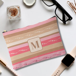 Pastel Monogram And Stripes Pattern Large Accessory Pouch
