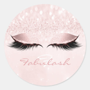 Pastel Monogram Name Glitter Pink Eye Lash Girl 16 Classic Round Sticker