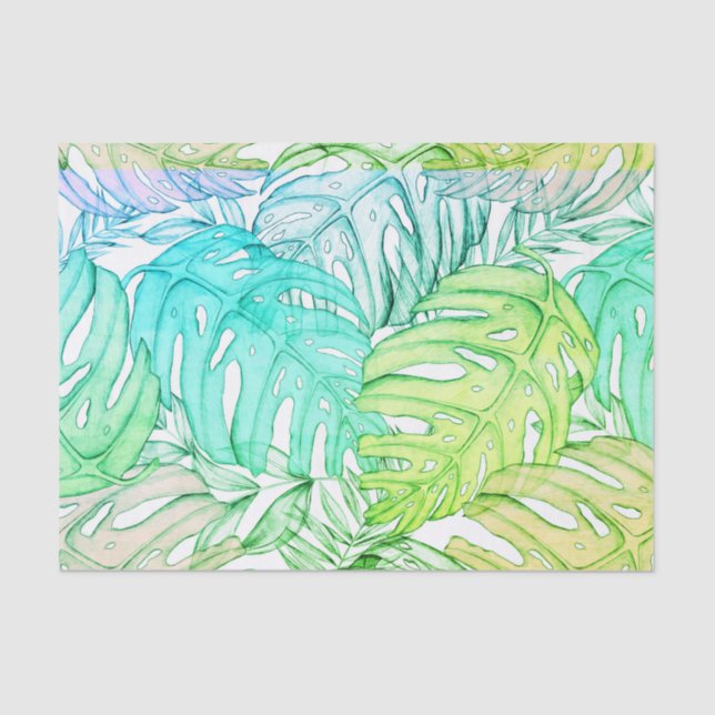 Pastel monstera palm leaf tropical watercolor  tissue paper (Front)