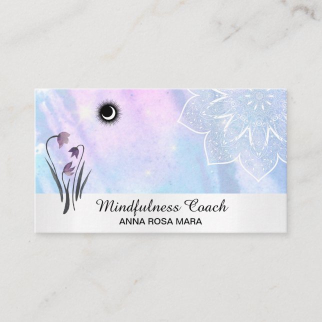 *~* Pastel Moon Lacey Mandala Foil Floral Business Card (Front)