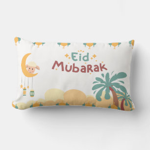 Pastel Moon & Palm Eid Mubarak Throw Pillow- eid Lumbar Cushion