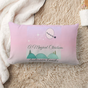 Pastel Moonlit Christmas Family Glow Lumbar Cushion