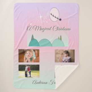 Pastel Moonlit Christmas Family Magic Sherpa Blanket