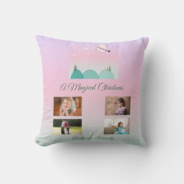 Pastel Moonlit Christmas Family Pillow Magic (Front)