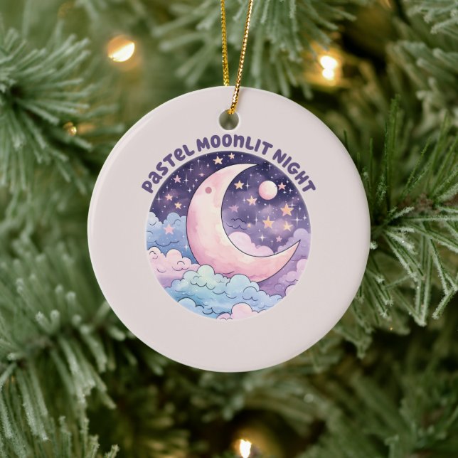 Pastel Moonlit Night – Dreamy Crescent Moon Ceramic Tree Decoration (Tree)