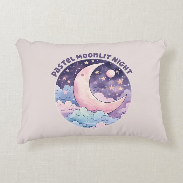 Pastel Moonlit Night – Dreamy Crescent Moon Decorative Cushion (Front)