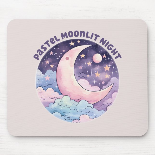 Pastel Moonlit Night – Dreamy Crescent Moon Mouse Pad (Front)