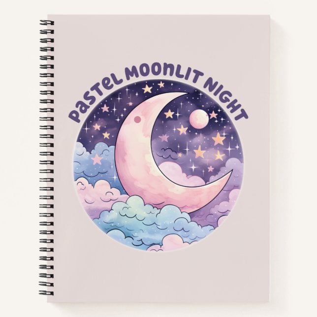 Pastel Moonlit Night – Dreamy Crescent Moon Notebook (Front)