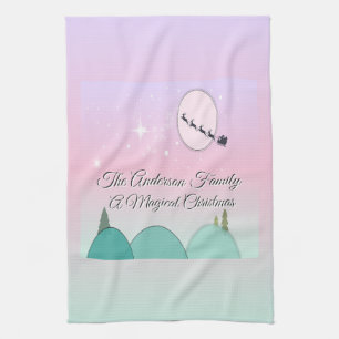 Pastel Moonlit Winter Harmony Tea Towel