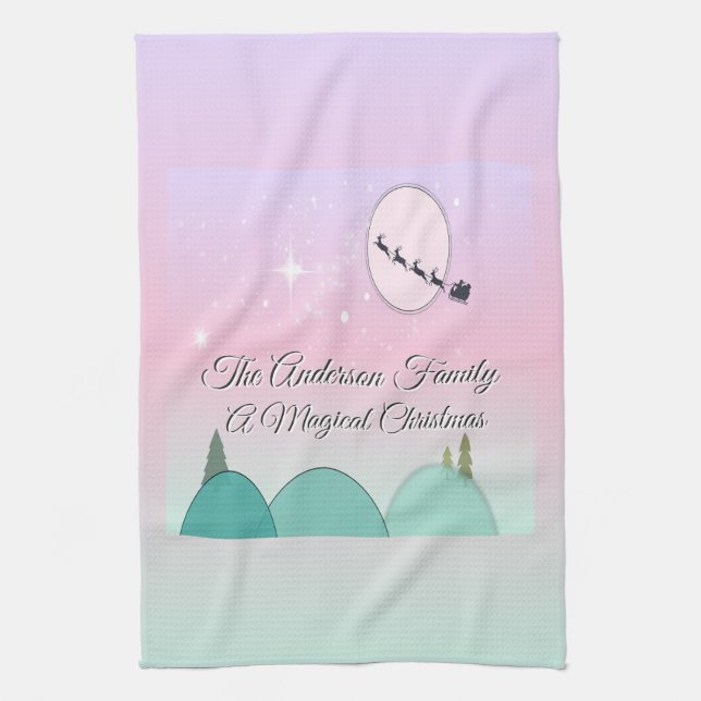 Pastel Moonlit Winter Harmony Tea Towel (Vertical)
