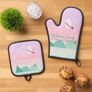 Pastel Moonlit Winter Whispers Oven Mitt & Pot Holder Set