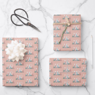 Pastel Mountains on Salmon Pink Wrapping Paper Sheet