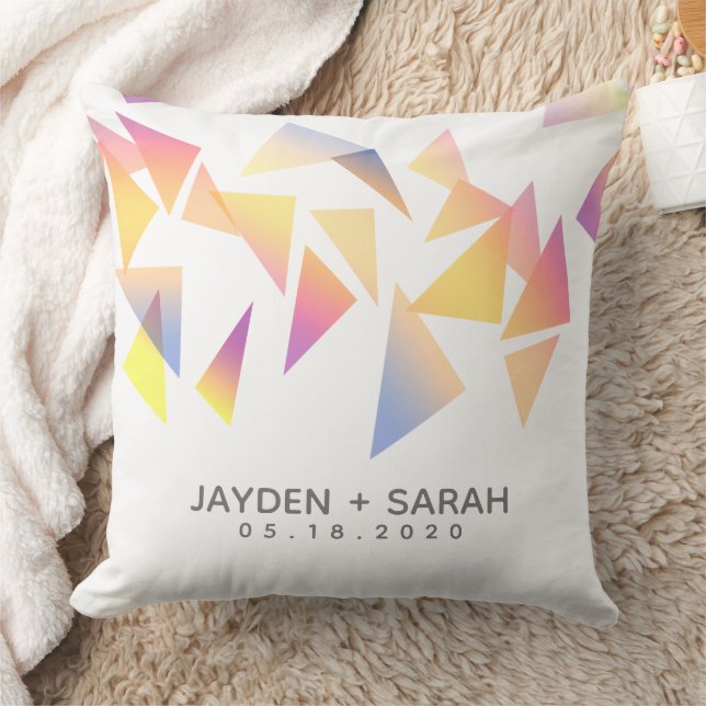 Pastel Multi-Coloured Confetti White Wedding Cushion (Blanket)