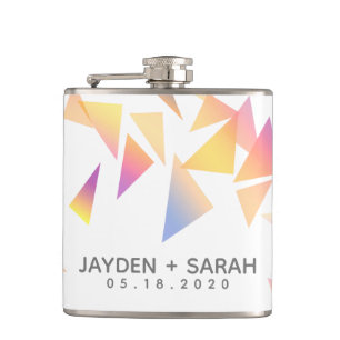 Pastel Multi-Coloured Confetti White Wedding Hip Flask