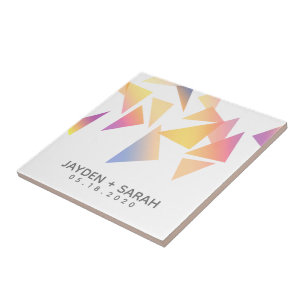 Pastel Multi-Coloured Confetti White Wedding Tile