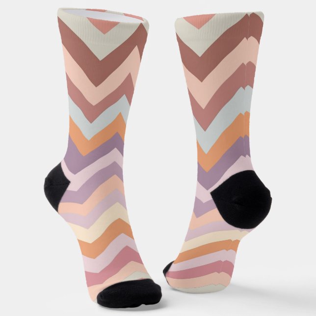 Pastel Multicolor Chevron Zigzag Boho Geometric Socks (Angled)