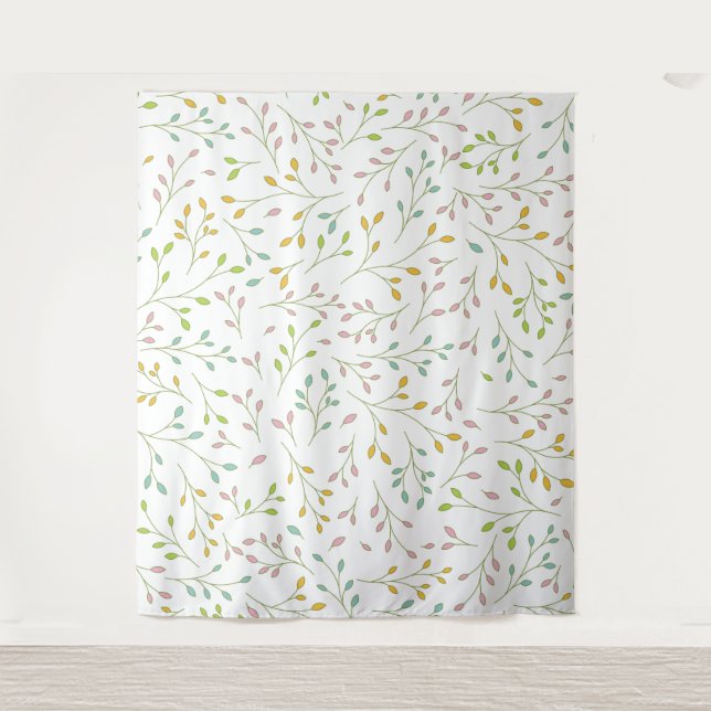 Pastel Multicolored Delicate Botanical Vine Patter Tapestry (Front)