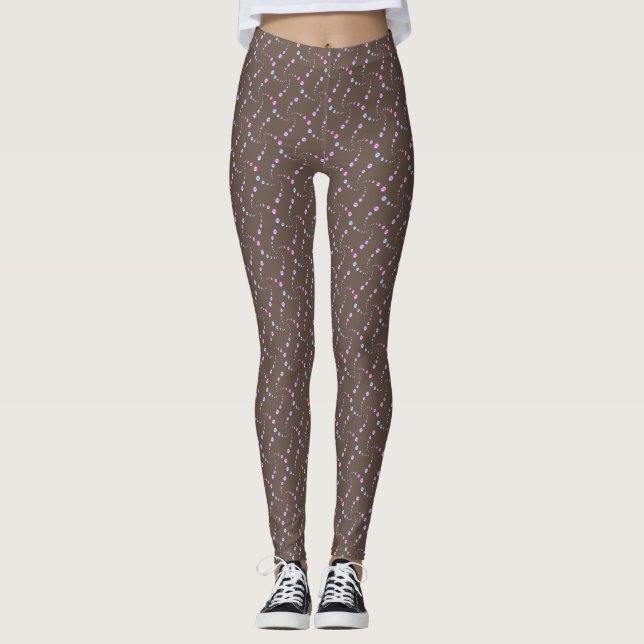 Pastel Multicolored Dotted Wavy Pattern on Brown Leggings (Front)