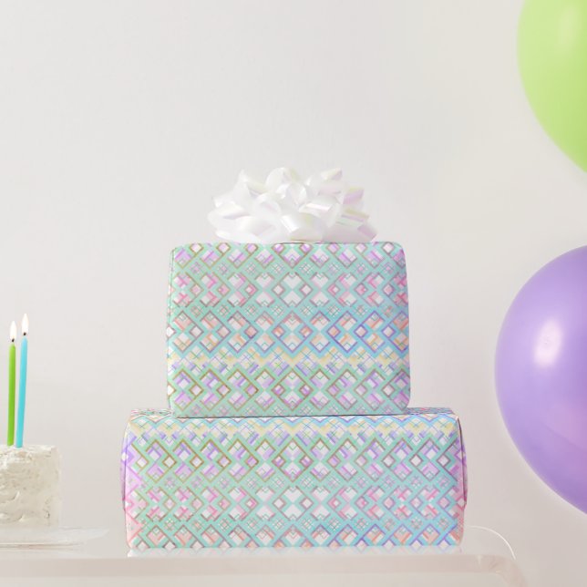 Pastel Multicolored Pink Green Geometric Wrapping Paper (Party Gifts)